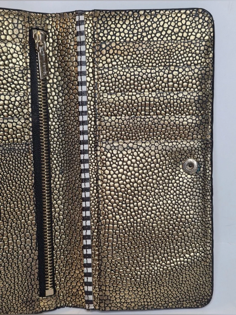 Henri Bendel PROJECT REPAIR PIECE Metallic Gold Embossed Pebbled Leather Wallet